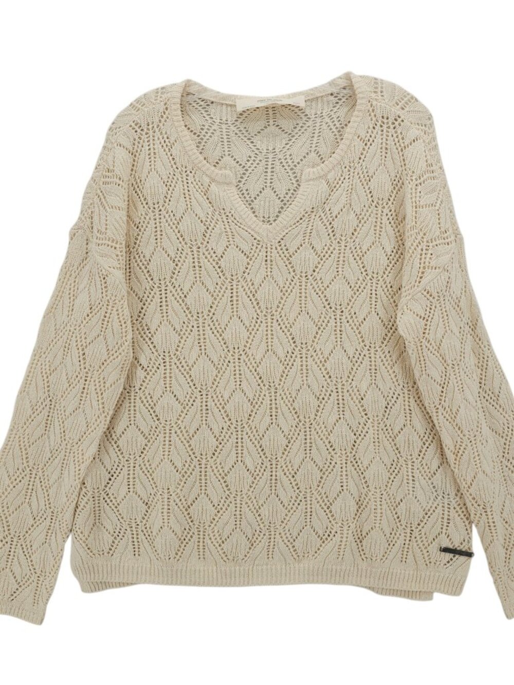 PEACE LOVE WORLD Boheme Open Stitch Sweater Pointelle Knit Cream Ivory MEDIUM